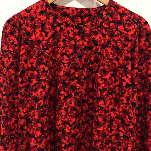 NWT A New Day Red Floral Long-Sleeve Blouse Size Medium - Picture 3 of 12